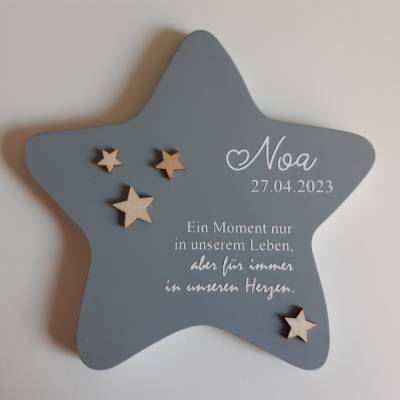 Erinnerung an ein Sternenkind, Geschenk für Sterneneltern, individuelle gestaltetes Trauergeschenk, grauer Stern, Grabd