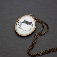 Halskette mit Katze, Kette, Katze in Tasse