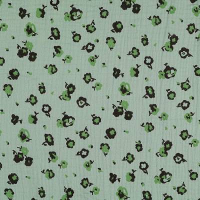 Double Gauze Musselin Stoff Blümchen Lindgrün