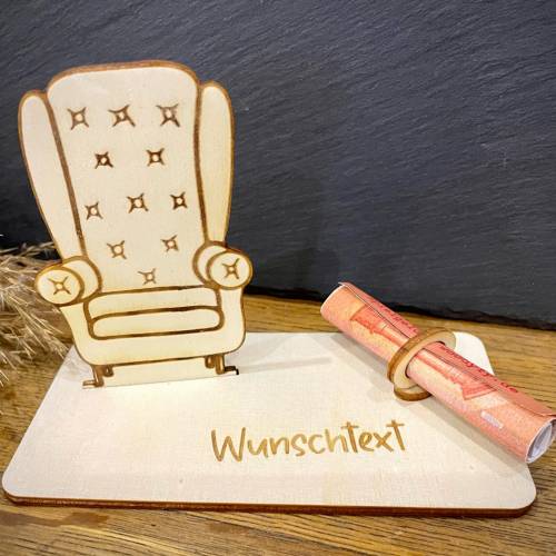 Geldscheinhalter Sessel, Ohrensessel, Stuhl, Geldgeschenk, Geburtstag, Rad, Geschenk, Wunschtext, Personalisierbar