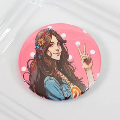 Hippie Button # Ø 58mm # Coole Festival-Girls (11) Peace Love Sommer Geschenk Geschenkidee Tasche Jacke Anstecknadel