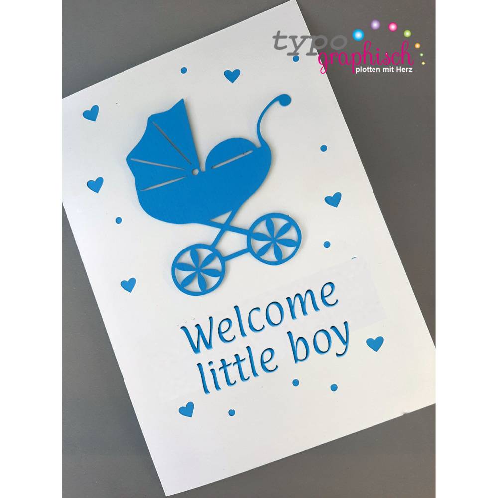 Plotterdatei Pop-up Card Kinderwagen  inkl. englische Version, SVG, DIY  Geburtskarte
