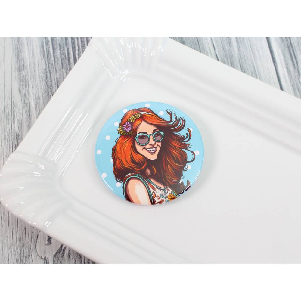 Hippie Button # Ø 58mm # Coole Festival-Girls (12) Peace Love Sommer Geschenk Geschenkidee Tasche Jacke Anstecknadel Bild 1