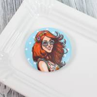 Hippie Button # Ø 58mm # Coole Festival-Girls (12) Peace Love Sommer Geschenk Geschenkidee Tasche Jacke Anstecknadel