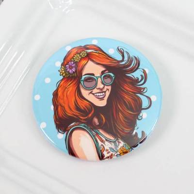 Hippie Button # Ø 58mm # Coole Festival-Girls (12) Peace Love Sommer Geschenk Geschenkidee Tasche Jacke Anstecknadel