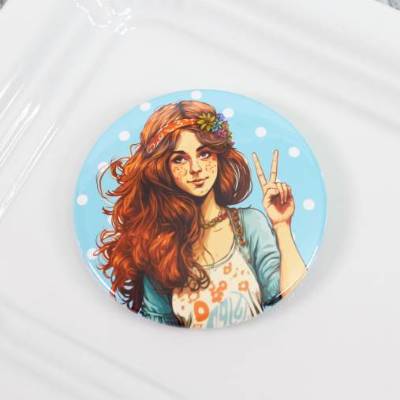 Hippie Button # Ø 58mm # Coole Festival-Girls (13) Peace Love Sommer Geschenk Geschenkidee Tasche Jacke Anstecknadel