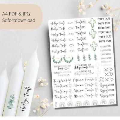 PDF Vorlage für Kerzen I Heilige Taufe I Kerzentattoo Stabkerzen Wasserschiebefolie | Druckvorlage Kerzensticker