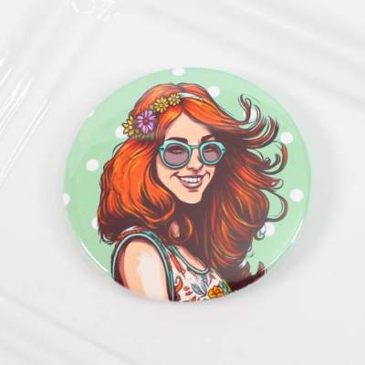 Hippie Button # Ø 58mm # Coole Festival-Girls (13) Peace Love Sommer Geschenk Geschenkidee Tasche Jacke Anstecknadel