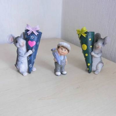 Maus oder Kind/Junge Figur mit Schultüte aus Polyresin – Perfekte Deko & Bastelidee zum Schulanfang