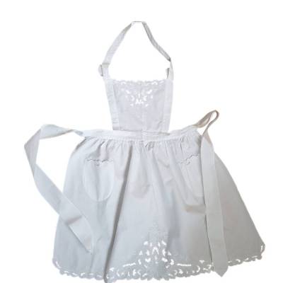 vintage echte Handarbeit, Schürze mit Lochstickerei und Latz, neu