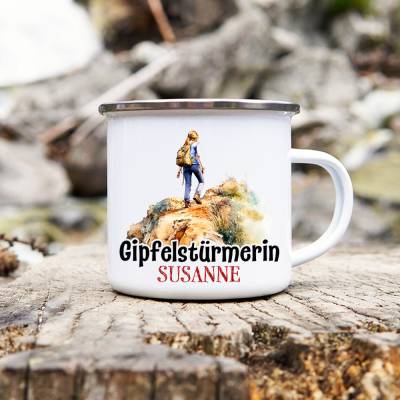 Camping Emaille Tasse GIPFELSTÜRMERIN mit Namen - Motiv 4 - Outdoorbecher, Campingbecher