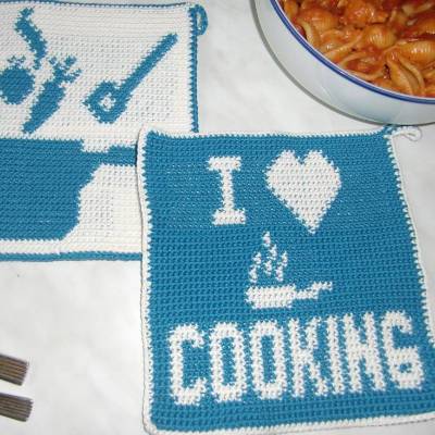 DIY Häkelanleitung Doubleface-Topflappen: humorvolle Sprüche aus der Küche (PDF)