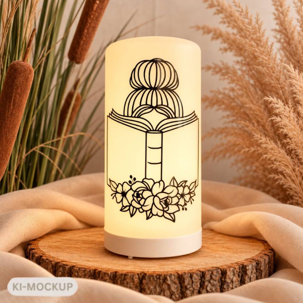 LED Tischlampe mit Buch & Blumen – Dekolampe für Leseratten – Stimmungslicht – Geschenk für Buchliebhaber