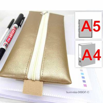 Mäppchen bronzefarben Kunstleder Gummiband crème karamell Zipper, A5 Notizbuch Kalender A4 Ordner, by BuntMixxDESIGN