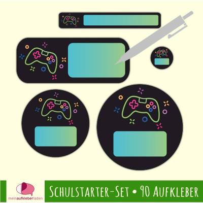 Schulstarter-Set | Gamecontroller - 90 teilig, Namensaufkleber - blanko zum Selbstbeschriften