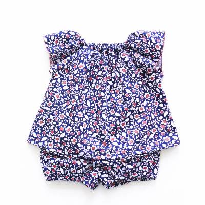Sommerset, Bluse Bloomers, 80/86, kurzärmlig, blau weiß rot geblümt, Upcycling, Unikat