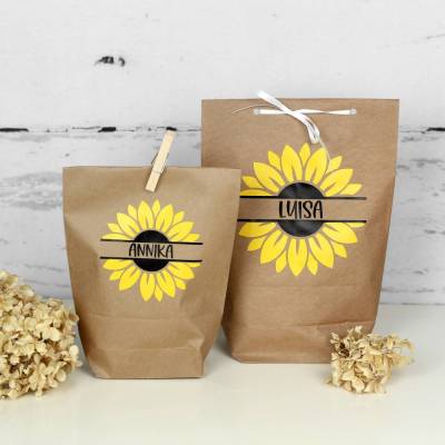 personalisierte Geschenktüte mit Sonnenblume ~ Geschenkverpackung | Papiertüte