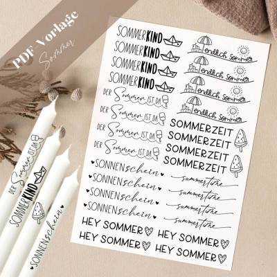 Sommer PDF Vorlage Kerzentattoo Kerzensticker Kerzen Sommerkind Summertime Hey Sonnenschein Sommerzeit Urlaub Melone Sch