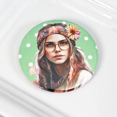 Hippie Button # Ø 58mm # Coole Festival-Girls (1) Peace Love Sommer Geschenk Geschenkidee Tasche Jacke Anstecknadel