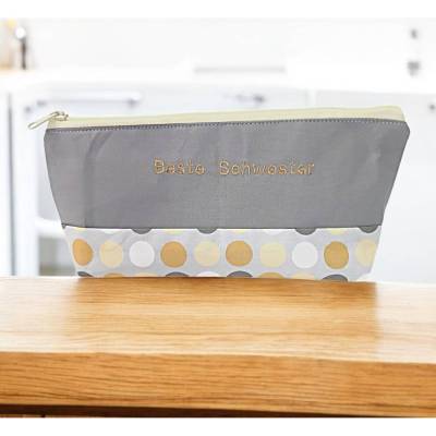 Tasche "Beste Schwester" – bestickte Kosmetiktasche aus Baumwolle, Geschenkidee