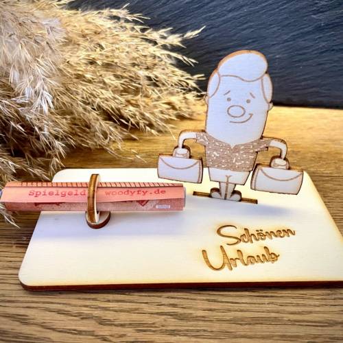Geldscheinhalter Mann mit Koffer, Urlaub, Reise, Geldgeschenk, Geburtstag, Flitterwochen, Geschenk, Wunschtext, Personal