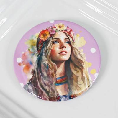 Hippie Button # Ø 58mm # Coole Festival-Girls (2) Peace Love Sommer Geschenk Geschenkidee Tasche Jacke Anstecknadel