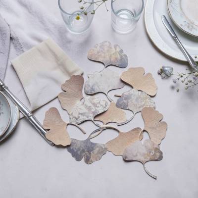 12 Ginkgo Blätter gestanzt – Duo Design Karton, Streudeko & Scrapbooking, 250g/m², 6,5x3,5cm