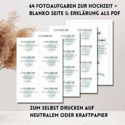 64 Fotoaufgaben zur Hochzeit als PDF Download | Spiel für Hochzeitsgäste | Fotobox Aufgaben | Spielidee Hochzeit