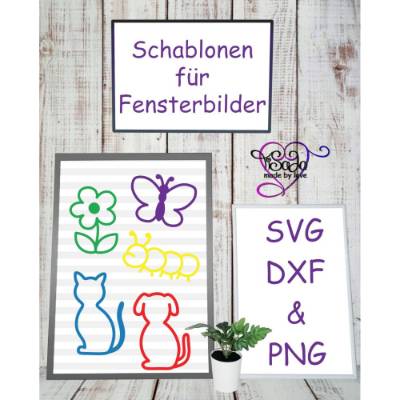 TiSaJa - "Fensterbildschablonen" DIY Basteln Kinder Fenster Bild Katze Hund