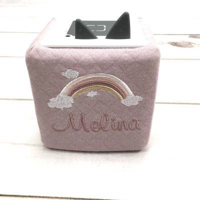 Schutzhülle für Musikwürfel, -WLAN Lautsprecher, -Spielwürfel, -Geschenkbox, mit Regenbogen und Wolken, Waffeloptik, Nst