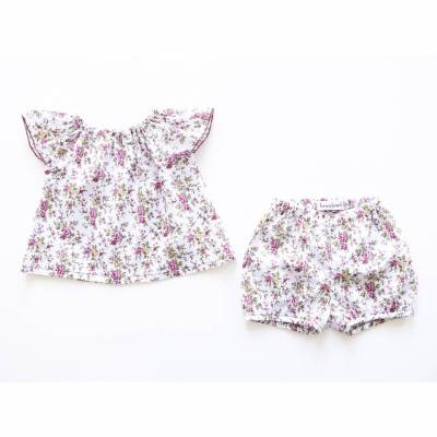 Baby-Set, kurzärmlige Bluse und Bloomers,74 80, Rosenprint, Upcycling