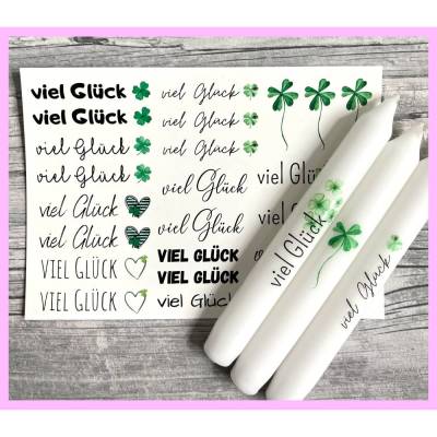 Kerzentattoo VIEL GLÜCK, A5, Wasserschiebefolie, Kerzenfolie, Kerzensticker, Tattoofolie, Kerzen beschriften, Glück