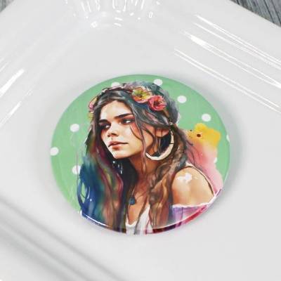 Hippie Button # Ø 58mm # Coole Festival-Girls (6) Peace Love Sommer Geschenk Geschenkidee Tasche Jacke Anstecknadel