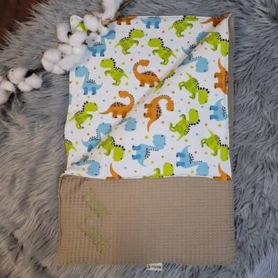 Babydecke Beige mit Dinos und Stickerei