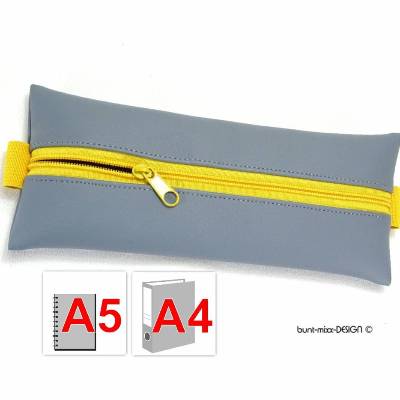 Mäppchen grau Gummiband Zipper gelb A4 Ordner A5 Planer Skizzenbuch, handmade by BuntMixxDESIGN ©
