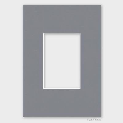21x30 cm Passepartout, neutralgrau, 2 mm Stärke, Ausschnitt 9,6x14,6 cm, für Fotos im 10x15 Format