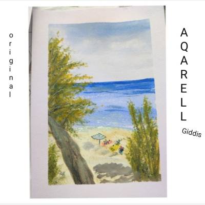 Aquarell, DIN A4 "Strandurlaub", original & signiert