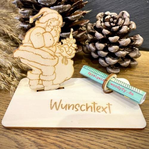 Geldscheinhalter Weihnachten, Weihnachtsmann, Nikolaus, Geldgeschenk, Geburtstag, Geschenk, Wunschtext, Personalisierbar