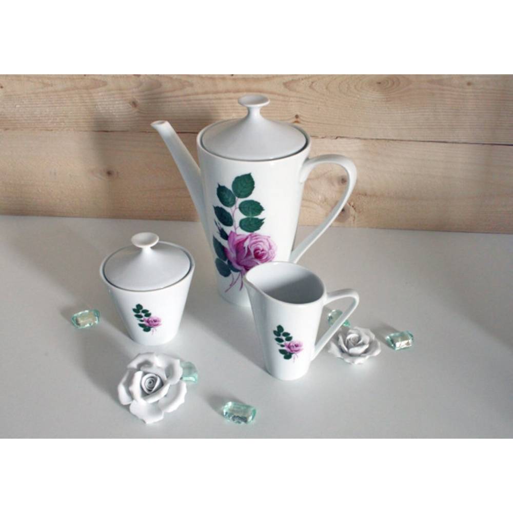 Händel Bavaria Porzellan Kaffeeservice Rosen 3-teilig Kaffeekanne mit Milchkännchen und Zuckerdose Rosen Geschirr Set