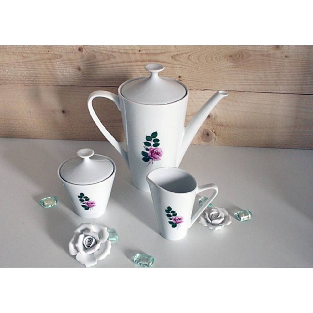 Händel Bavaria Porzellan Kaffeeservice Rosen 3-teilig Kaffeekanne mit Milchkännchen und Zuckerdose Rosen Geschirr Set