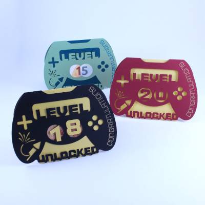SVG Plotterdatei Geburtstagskarte, Geldgeschenk, 18. runder Geburtstag Gamer Level, Geldgeschenk plotten Geldscheinkarte