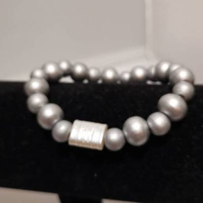 Armband Modeschmuck Geschenk Mitbringsel Holzperlen in Silber