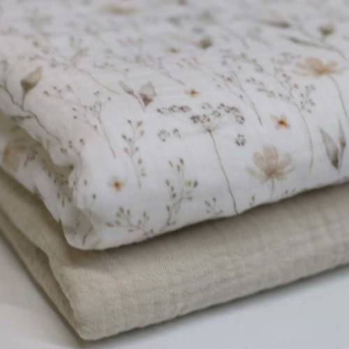 50cm Blumenwiese Musselin Stoff Baumwolle - Double Gauze Krinkelmusselin