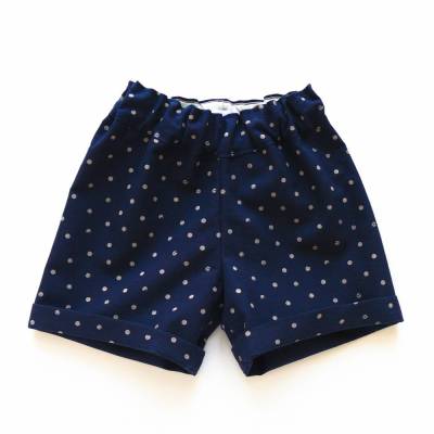 Kurze Hose, 80/86, dunkelblau beige gepunktet, Upcycling Kindrshorts