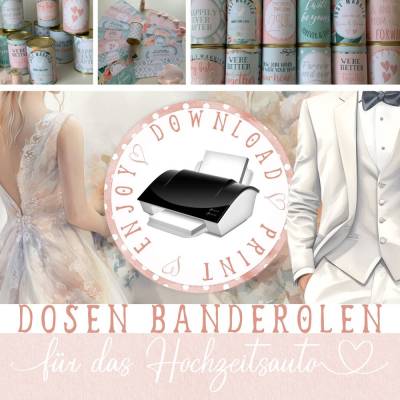 Autodosen Girlande Banderolen fürs Brautauto - DIY - Druckbar