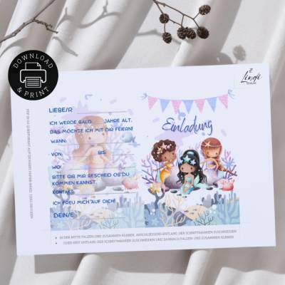 Einladung Meerjungfrau | Digitaler Druck | zum selbst Ausdrucken | PDF