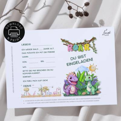 Einladung Dino | Digitaler Druck | zum selbst Ausdrucken | PDF