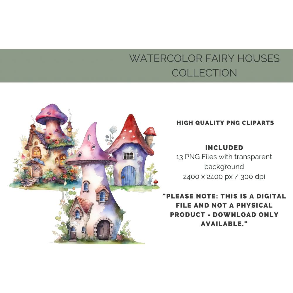13 digital Fairy Houses PNG Watercolor Clipart Bundle, Sublimation,Commercial License Bild 2