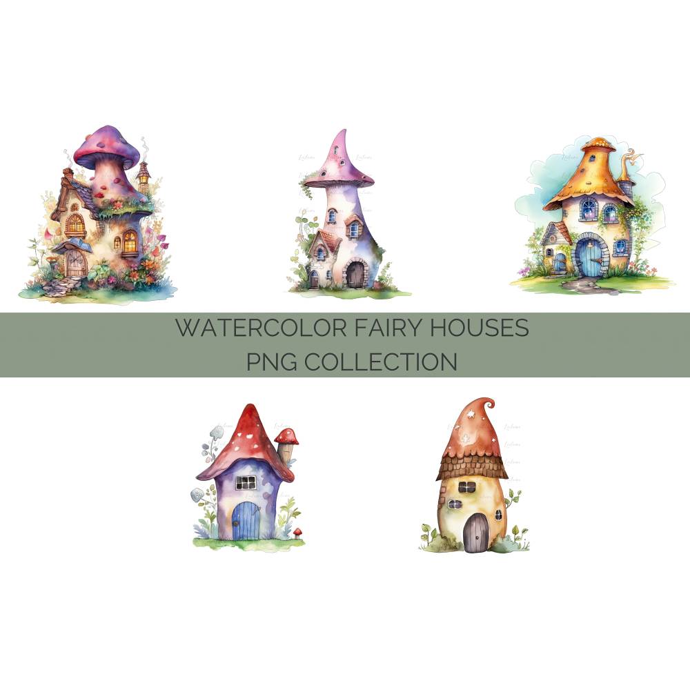 13 digital Fairy Houses PNG Watercolor Clipart Bundle, Sublimation,Commercial License Bild 4