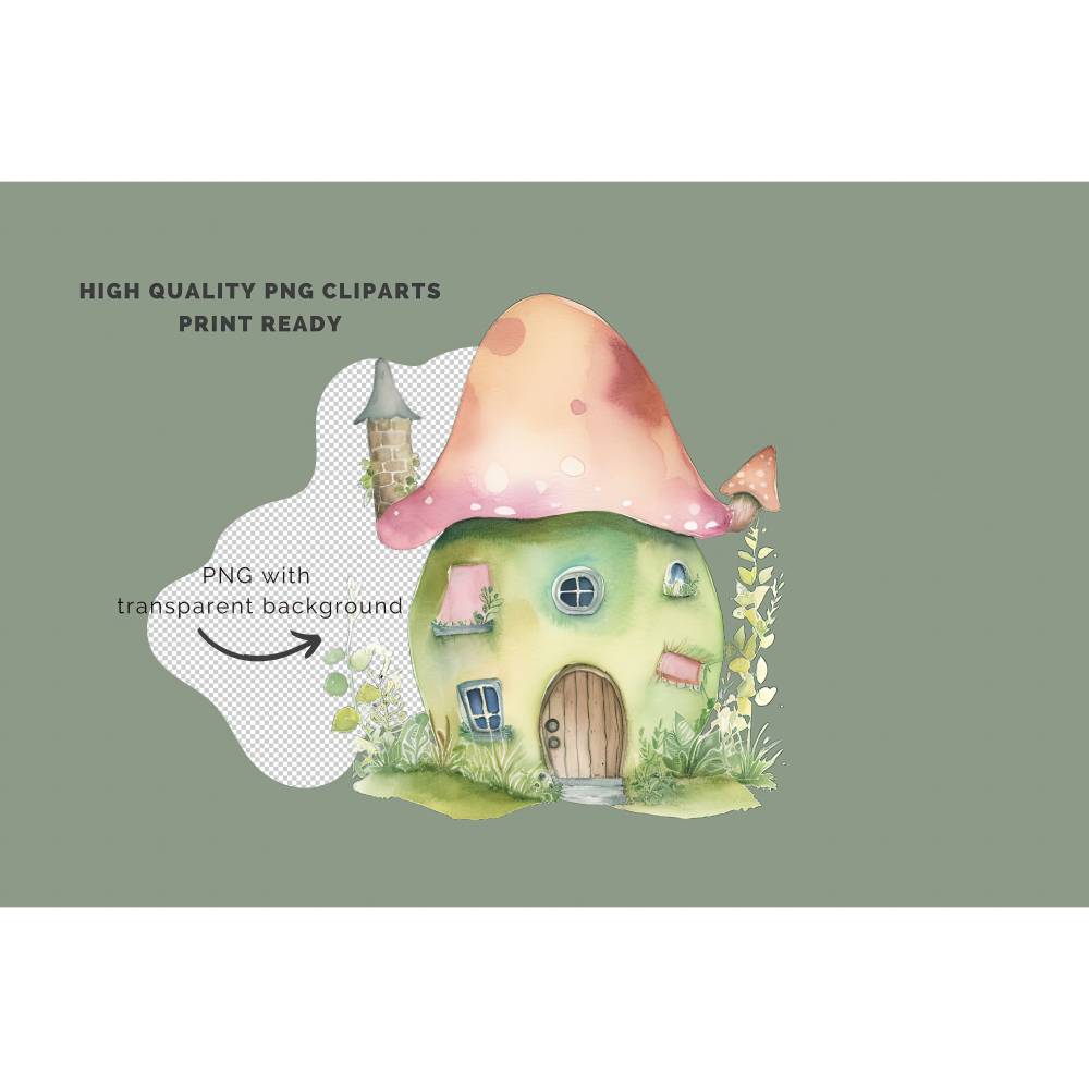 13 digital Fairy Houses PNG Watercolor Clipart Bundle, Sublimation,Commercial License Bild 5
